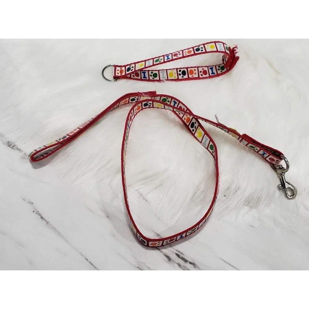 Build a Bear Red Leash Multicolor Bones & Paw Prints for Plush Pets